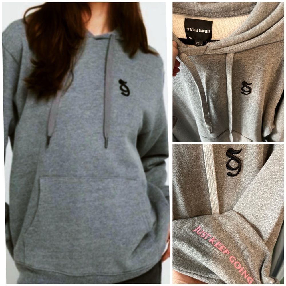 NWT EXCLUSIVE 🩷 Spiritual Gangster SWAP SHOP Embroidered JUST KEEP GOING Hoodie - Picture 6 of 9
